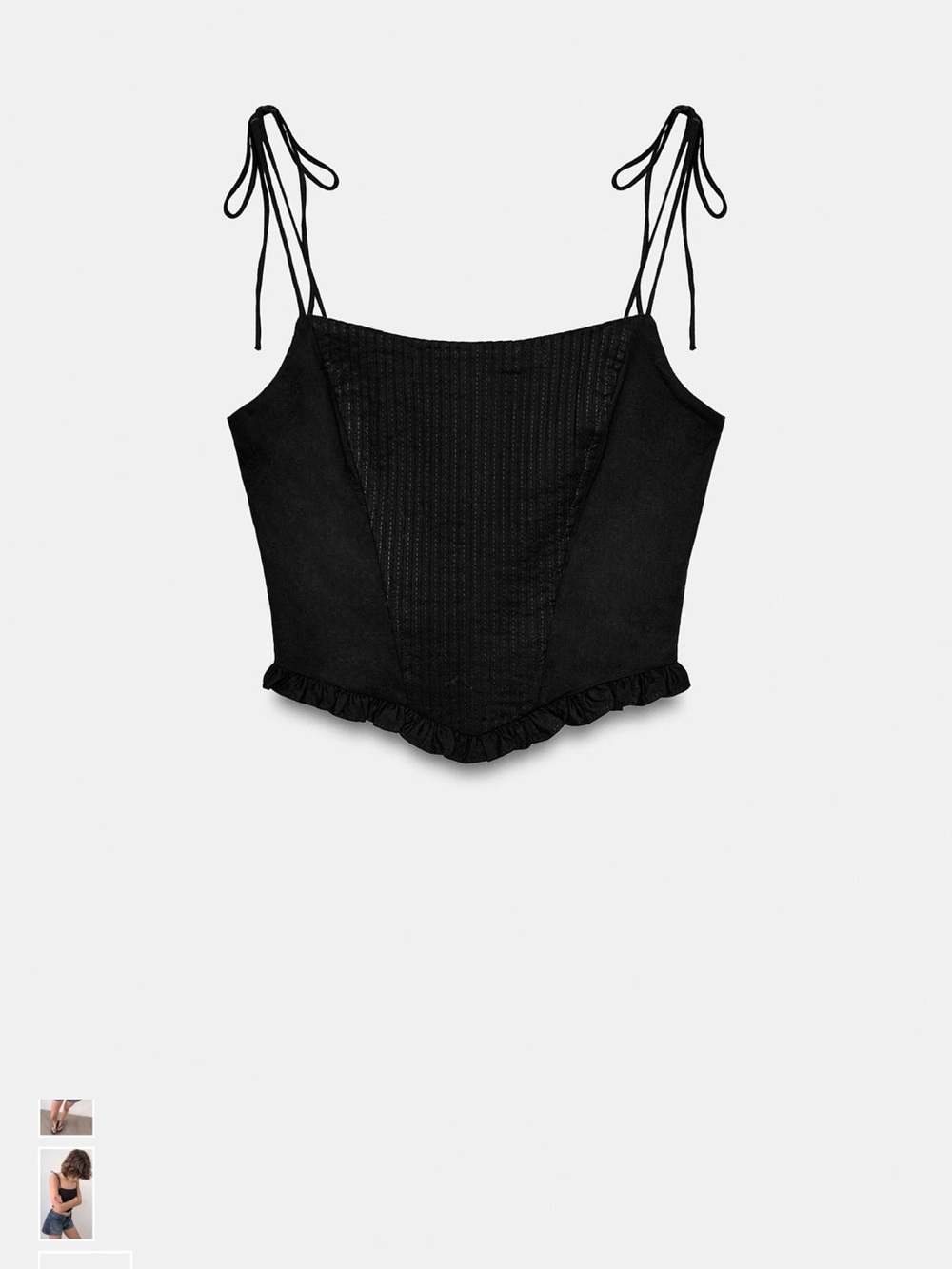 Zara Black Tie-Shoulder Ruffle Hem Cami
